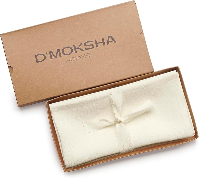 D'Moksha Homes Ivory Linen Napkins 18 x 18 Inch - 100% Pure Linen Cloth Washable Dinner Napkins Set of 4 for Winter, Christmas, Holiday