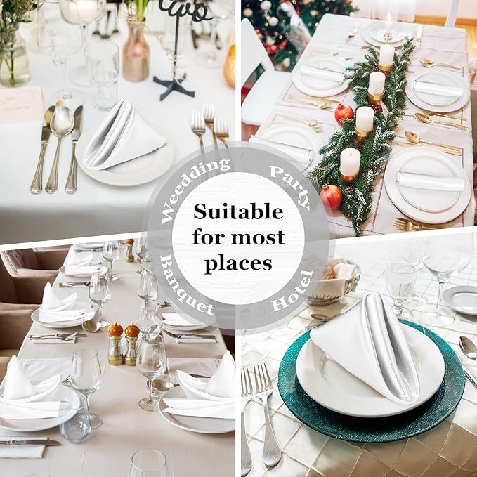 Bailarina 40 Pack White Satin Napkins,17x17 Inches Wedding Napkins Square Soft Silky Table Napkins Bulk Decorative Elegant Cloth Napkin for Party Decoration, Banquet,Wedding,Graduation