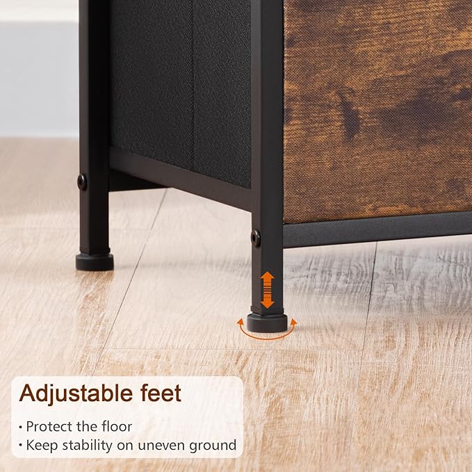 Night Stand Set 2, Nightstand with Charging Station, End Tables with Storage Shelf for Small Spaces, Bedside Table Side Tables with 2 Fabric Drawers for Bedroom, Rustic Brown, HETS020PBR
