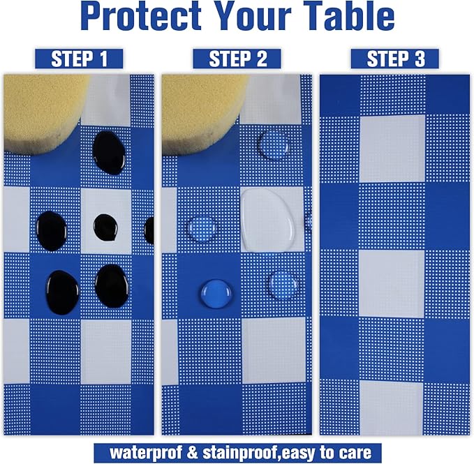Kesfey 8 Packs Bule and White Checkered Tablecovers 54 x 108 Inches Disposable Party Picnic Table Cloth SpillProof Plastic Gingham Tablecovers for Camping Decoration Party Favors