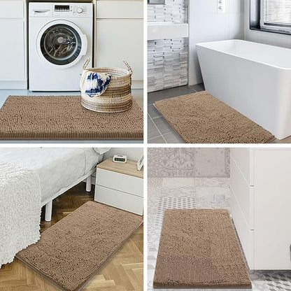 Smiry Luxury Chenille Bathroom Rugs 36x24, Extra Soft and Absorbent Shaggy Bath Mat, Machine Washable, Non-Slip Plush Carpet Runner for Tub, Shower, and Floor, Home Decor Accessories, Camel