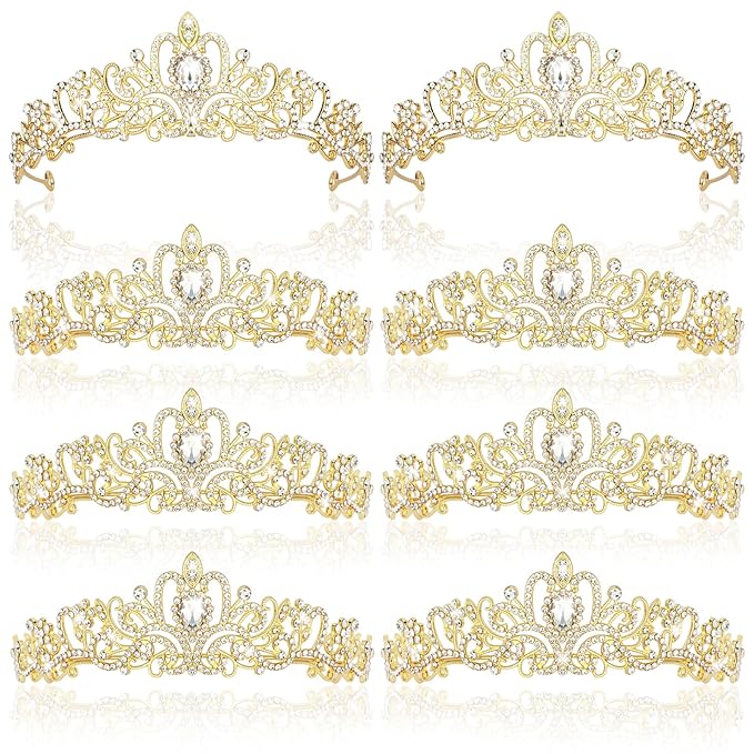 CIEHER 8 PCS Gold Crowns for Women, Crystal Queen Crown Princess Tiaras for Prom Birthday Party Halloween Costume