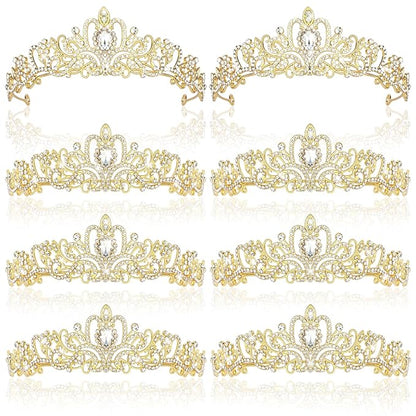 CIEHER 8 PCS Gold Crowns for Women, Crystal Queen Crown Princess Tiaras for Prom Birthday Party Halloween Costume