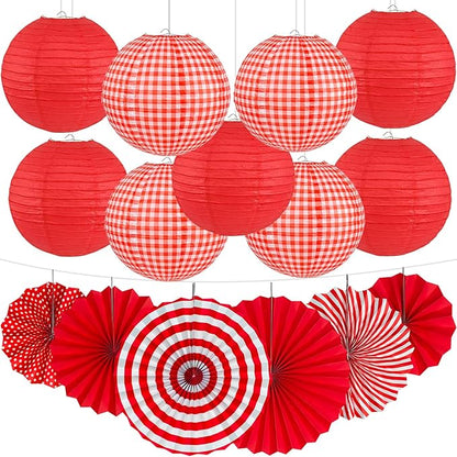 15Pcs Red Party Decorations Kit, Hanging Red Paper Lanterns Paper Fans for Home Decor Birthday Wedding Graduation Picnic BBQ Baby Shower Pizza Party Chinese New Year Decorations 2026