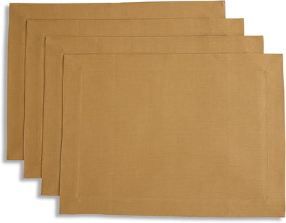 Solino Home Linen Placemats Set of 4 - Caramel Placemats 14 x 19 Inch - 100% Pure Linen Table Place Mats for Fall, Autumn - Fete