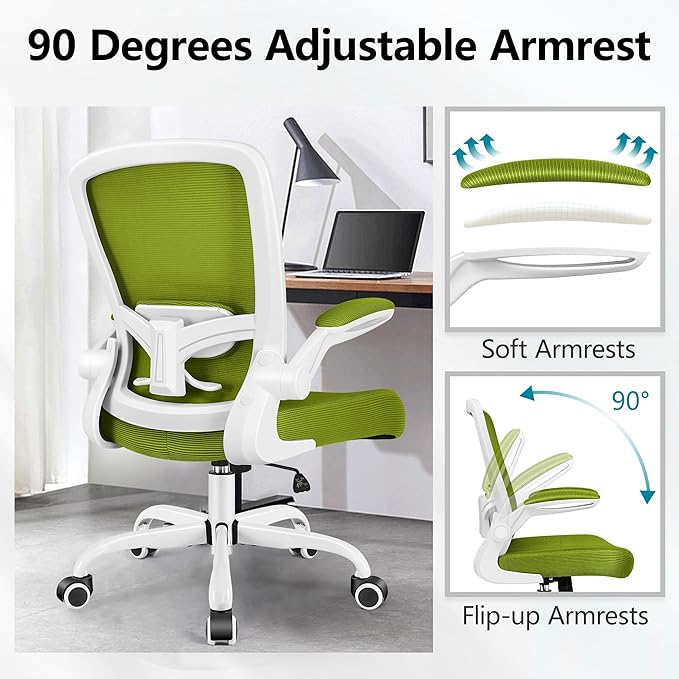 FelixKing Office Chair, Ergonomic Desk Chair Breathable Mesh Chairs Adjustable High Back Lumbar Support Flip-up Armrests, Executive Rolling Swivel Comfy Computer Chairs Home Office Avocado Green