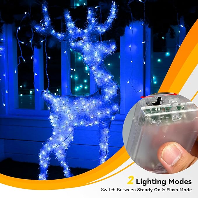 4 Pack 240LED Christmas Fairy Lights Battery Operated - 20FT Twinkle Lights with 2 Lighting Modes Indoor Outdoor, Waterproof Led Fairy String Lights for Bedroom, Classroom, Dorm, DIY Decor, Blue