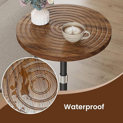 Round Side Table Set of 2, Adjustable-Height Small Drink Table, Pedestal Martini Stand, Weighted Base Cocktail Table Accent Nightstand for Living Room, Bedroom, Bathroom, Office, Walnut