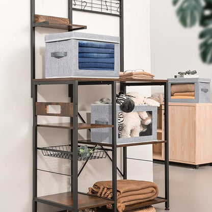Stackable Storage Bins with Lids - Medium Storage Box with Lids, Foldable Storage Bins, Wardrobe Clothes Organizer with Window, Cubes Storage Bins for Living Room, 6 Pack, Blended