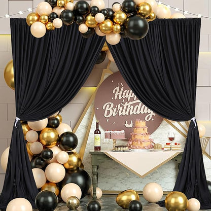 8 x 10ft Black Backdrop Curtains for Party Photo Background Curtains 2 Panels (10'L x 4'W Each) with Rod Pocket, Wrinkle-Free Polyester Cortinas Negras for Wedding Birthday Prom Halloween RIP Events