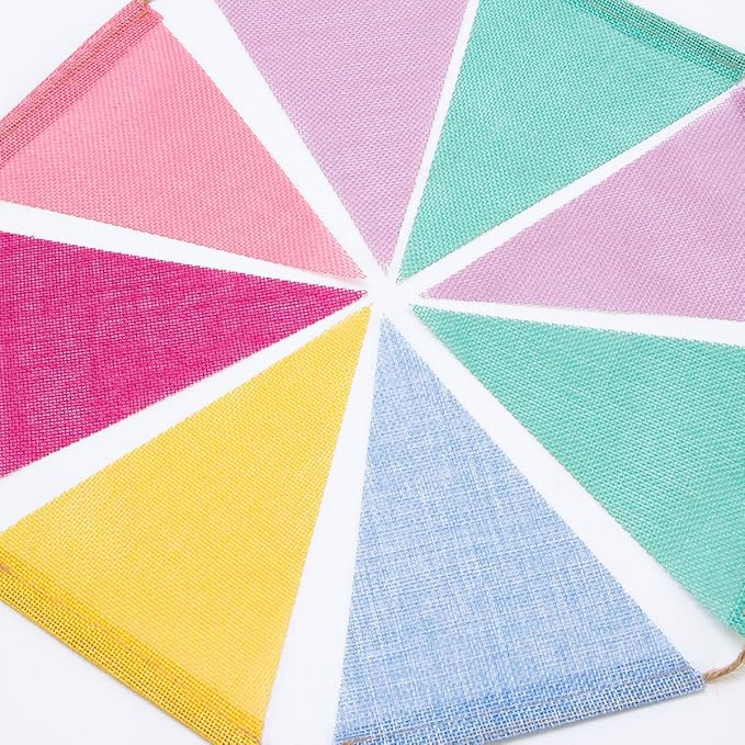72 Flags Imitated Burlap Pennant Banner Multicolor Fabric Triangle Flag Bunting for Summer Party and Festival Classroom Hanging Decoration