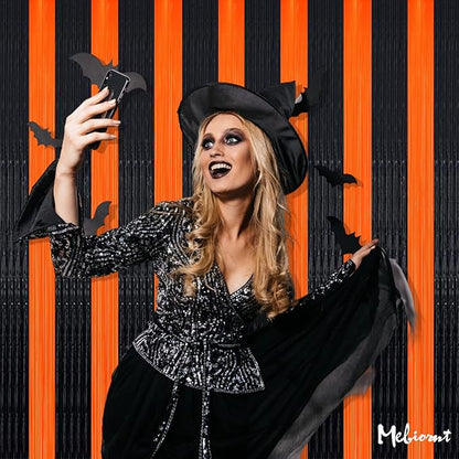 4 Pack Fringe Curtain Backdrop, 3.2Ft x 8.2Ft Black Orange Metallic Tinsel Foil Fringe Streamers Background for Photo Booth Birthday Wedding Baby Shower Carnival Easter Mother’s Day Party Decorations