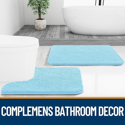 OLANLY Bathroom Rugs 47x20, Extra Soft Absorbent Chenille Bath Rugs, Rubber Backing Quick Dry, Machine Washable Bath Mats for Bathroom Floor, Tub and Shower, Home Decor Accessories, Sky Blue