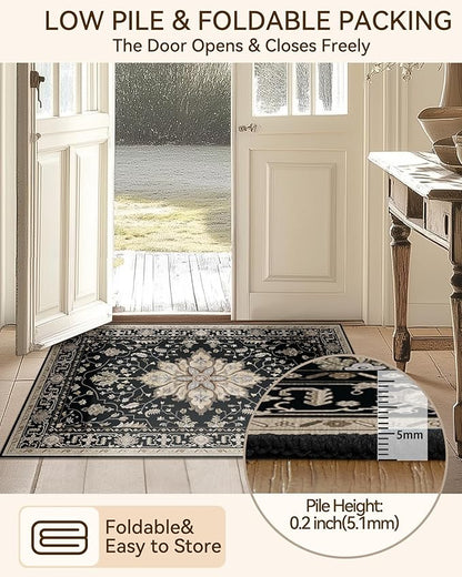 Area Rugs 2'x8' Runner Rug Non Slip Washable for Kitchen Hallway Bedroom Beside Laundry Room Bathroom Rug, Floor Carpet, Black Brown Neutral Dark Tan
