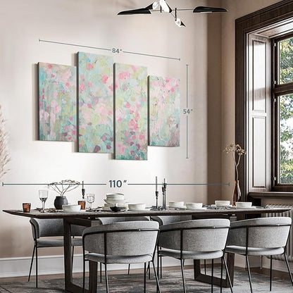 Elephant Stock Dancing Sakura Tree Wall Art - Horizontal Canvas - 4-Piece Living Room Wall Decor - Painting Abstract Canvas Print - Pink and Blue Decor for Wall by Ann Marie Coolick - 84" X 54"