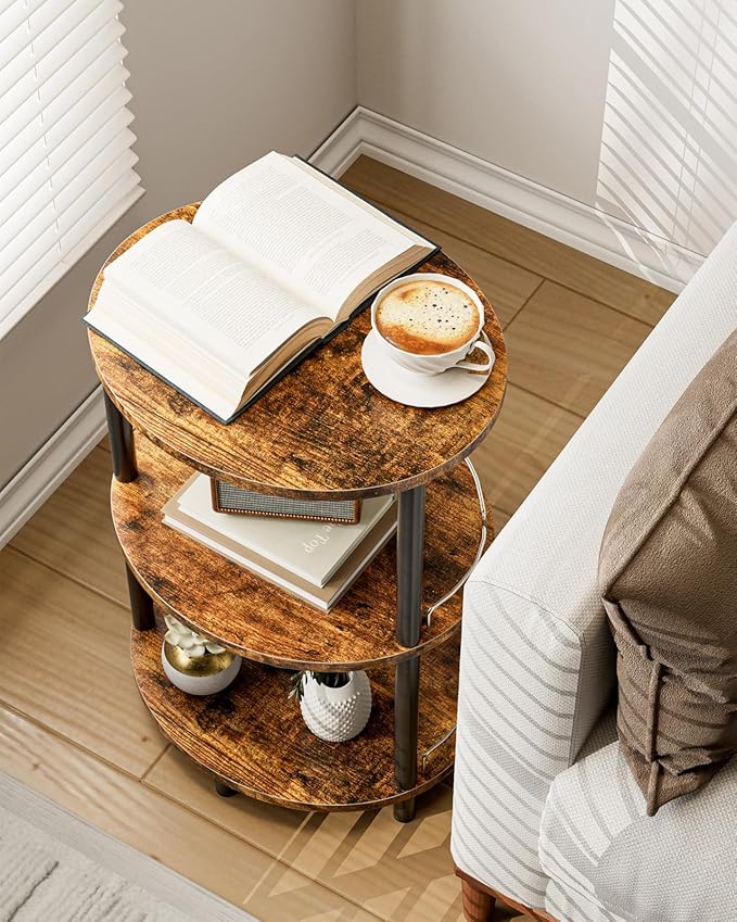 Small Nesting Coffee Table - 3-Tier Oval Accent Table for Small Spaces, Rustic Wood and Metal Couch End Table, Nightstand for Bedroom or End Table Living Room, Easy to Assemble, Rustic Brown
