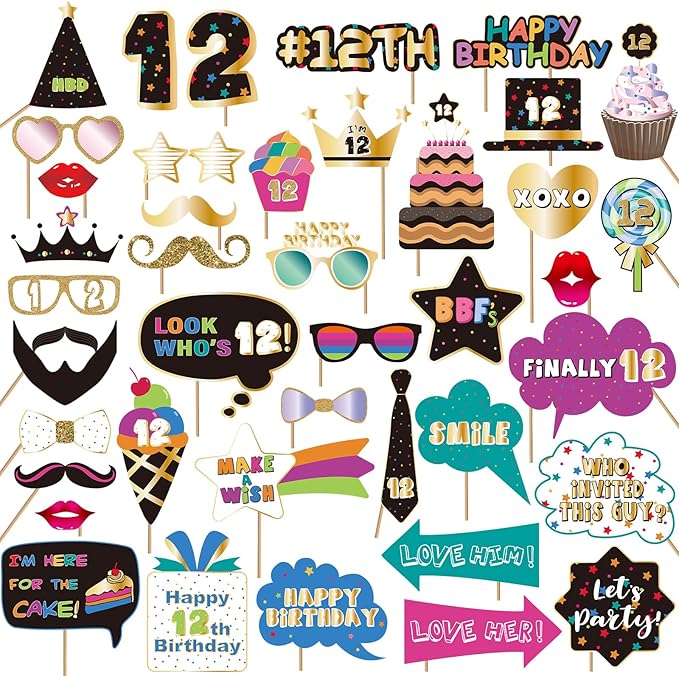 BRT Bearingshui 12th Photo Booth Props - Birthday Party Accessories, Signs & Decorations