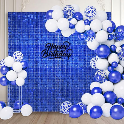 48 PCS Blue Shimmer Wall Backdrop, Square Sequin Photo Backdrops Panel, Glitter Wall Background for Birthdays, Weddings, Halloween, Engagements, Disco Bachelorette Party Decoration (6FTx8FT)