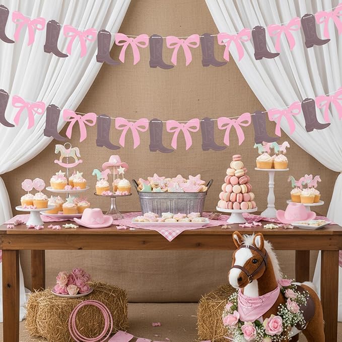 2 Set Boot or Bows Banner, Boot or Bows Gender Reveal Banner, Western Cowgirl Boots Banners, Cowgirl Boots 1st Birthday Gender Reveal Party Decoration for Western Baby Shower Decor