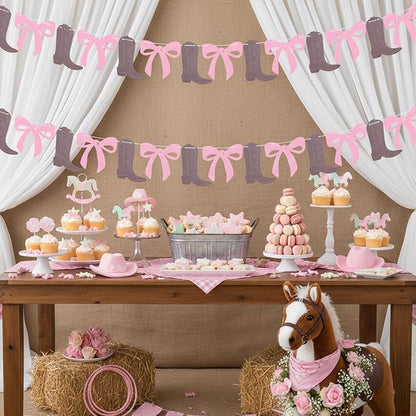 2 Set Boot or Bows Banner, Boot or Bows Gender Reveal Banner, Western Cowgirl Boots Banners, Cowgirl Boots 1st Birthday Gender Reveal Party Decoration for Western Baby Shower Decor