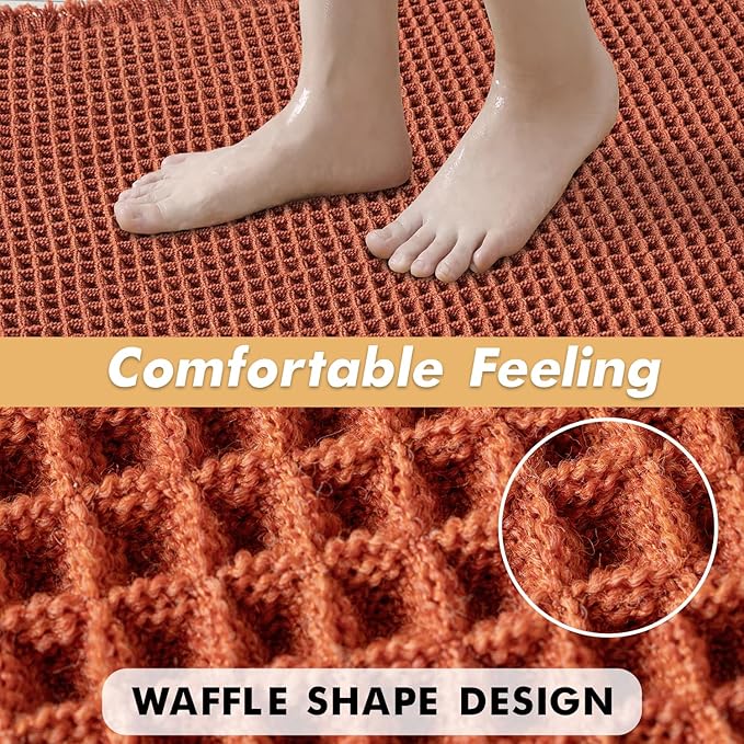 MIULEE Orange Set of 2 Waffle Bathroom Runner Rugs, Boho Bath Rug Non Slip Washable, Super Absorbent Runner Bath Mats, Rubber Backed Shower Mat for Hallway Bedroom Laundry Room, 2'x6'(24x72 Inch)
