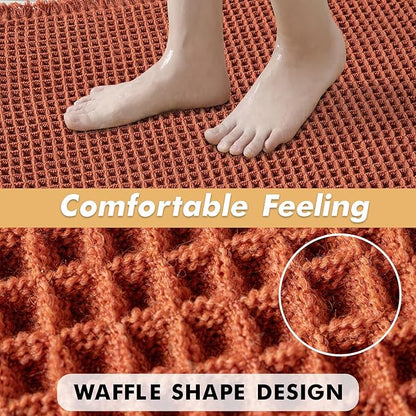MIULEE Orange Set of 2 Waffle Bathroom Rugs, Boho Bath Rugs Non Slip Washable, Super Absorbent Bath Mats, Ultra Soft Rubber Backed Shower Mats for Bathroom Floor, Tub and Shower, 20x32 Inch