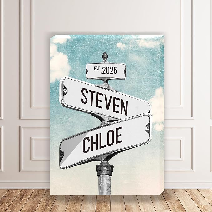 Personalized Vintage Street Sign For Couples, Custom Street Sign Canvas Poster Wall Art With Names, Gift For Valentine