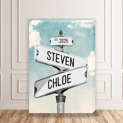 Personalized Vintage Street Sign For Couples, Custom Street Sign Canvas Poster Wall Art With Names, Gift For Valentine