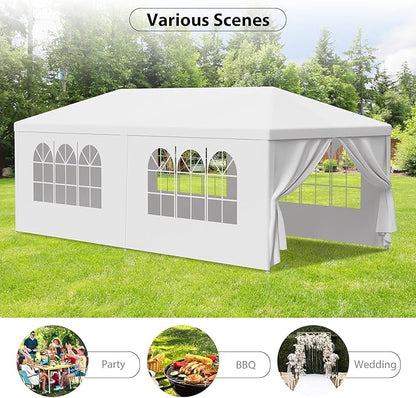 HomGarden 10'x20' Outdoor Canopy Tent Camping Gazebo Storage Shelter Pavilion Cater for Party Wedding Events BBQ w/4 Removable Enclosure Sidewalls & 2 Zippered Doorways