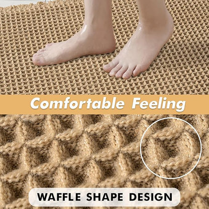 MIULEE Set of 2 Waffle Bathroom Runner Rugs, Boho Bath Rugs Non Slip Washable, Super Absorbent Runner Bath Mats, Rubber Backed Shower Mats for Hallway Bedroom Laundry Room, Brown, 2'x5'(24x60 Inch)
