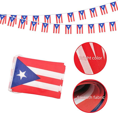 Puerto Rico Small String Flags, 50 Feet 38 Pcs Puerto Rican Pennant Banner Bunting Flags, Patriotic Events, Independence Day, Country Festival, Commemoration, Decorations (Puerto Rico)