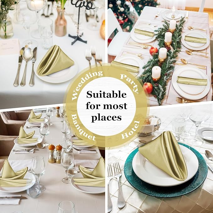 Bailarina 40 Pack Champagne Satin Napkins,17x17 Inches Wedding Napkins Square Soft Silky Table Napkins Bulk Decorative Elegant Cloth Napkin for Party Decoration, Banquet,Wedding,Graduation