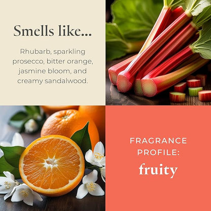 PartyLite Wild Rhubarb & Citrus Scented, Notes of Jasmine, Rhubarb and Creamy Sandalwood and White Musk, 13.2oz 3-Wick Jar Candle, 45 Hour Burn Time, Luxurious Fragrance, Ideal for Gifting