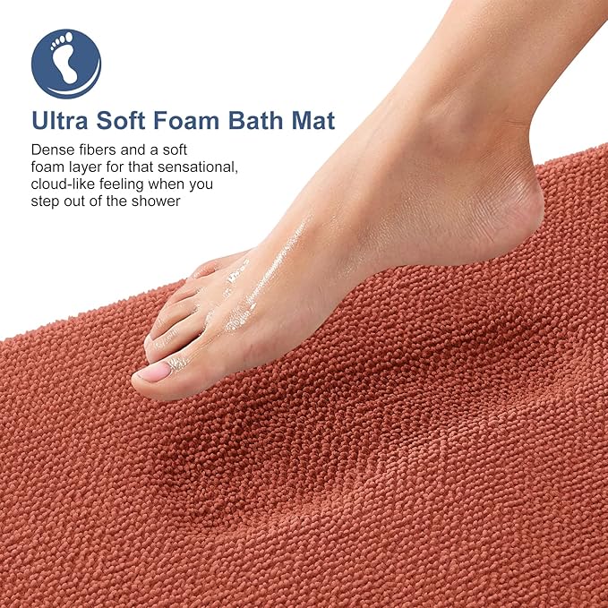 OLANLY Thick Memory Foam Bath Mat Rug 47x20, Extra Soft Absorbent Bathroom Rug, Quick Dry Bath Mats, Non-Slip, Machine Washable Carpet, Tub and Shower, Home Decor Accessories, Rustic Terracotta