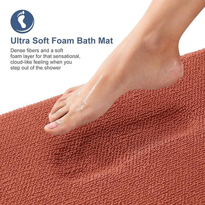 OLANLY Thick Memory Foam Bath Mat Rug 47x20, Extra Soft Absorbent Bathroom Rug, Quick Dry Bath Mats, Non-Slip, Machine Washable Carpet, Tub and Shower, Home Decor Accessories, Rustic Terracotta