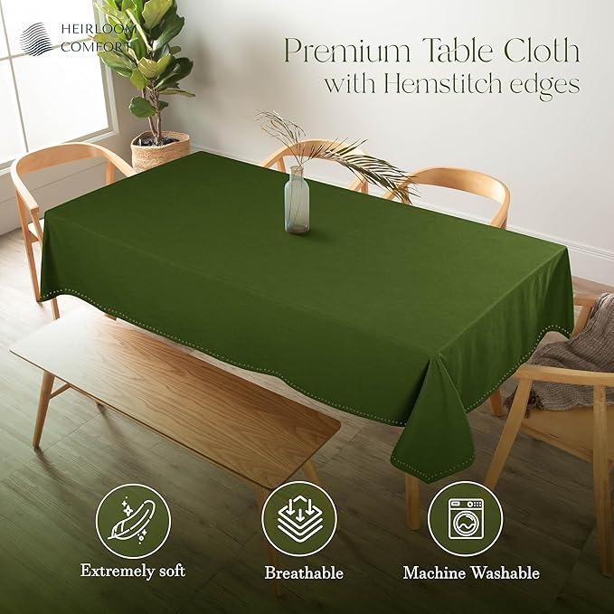 Mint Green Table Cloth, 100% Cotton Table Cover 60x86 Inch, Fits 6-8 Seats, Durable, Washable, Wrinkle Resistant, Rectangle Tabletop for Dining, Spring Events, Baby Showers, Decor