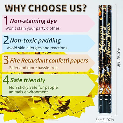 16 inch Christmas Thanksgivings New Years Eve Confetti Poppers,Golden Confettis Cannons Bulk with Gold Paper &Cup Design for Thanksgiving Parade Xmas Party Favor Supplies New Year's Eve celebration