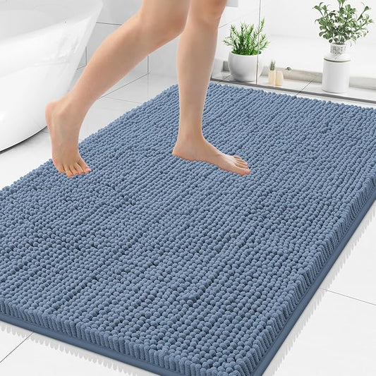 Smiry Luxury Chenille Bathroom Rugs 40x32, Extra Soft and Absorbent Shaggy Bath Mat, Machine Washable, Non-Slip Plush Carpet Runner for Tub, Shower, and Floor, Home Decor Accessories, Grayish Blue