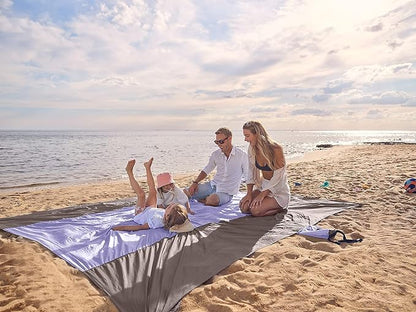 WEKAPO Beach Blanket Sandproof Waterproof, Extra Large Beach Mat, Oversized & Compact Sand Free Mat Quick Drying, Lightweight & Durable with Stakes & Corner Pockets