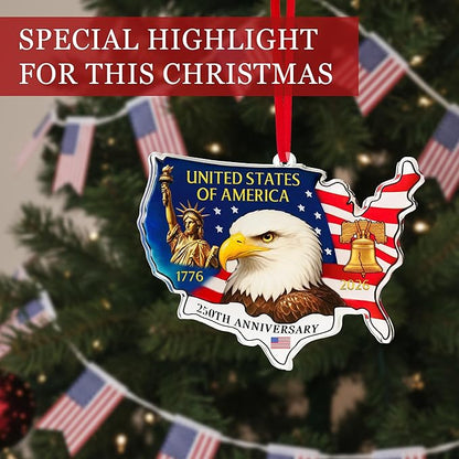 United States 250th Anniversary Ornament, 2D Acrylic 250th Anniversary USA Christmas Tree Ornament, 250 Patriotic American Flag Christmas Ornaments, Gift for US Citizens, Patriotic Collectors Decor