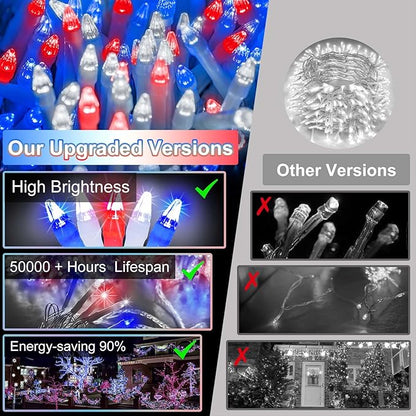 1500 LED 470FT Christmas String Lights Outdoor, 12 Pro Modes and Timer Memory & Brightness, Plug in Waterproof Clear Wire Twinkle Light for for Xmas Yard Tree Wedding Party Decor Red White Blue