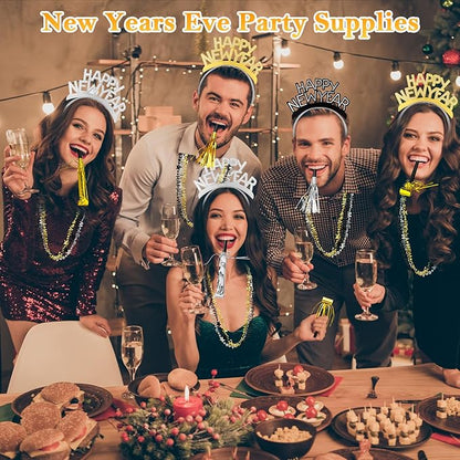 2026 New Years Eve Party Supplies 48 PCS, Happy New Year Decorations Kit - Party Favor Includes Headband, Blowers, Noise Makers & Necklace, NYE Photo Booth Props Accessories Gifts Wearables