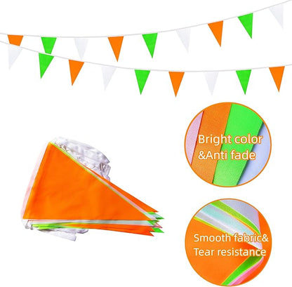 100 Feet 60 Pcs Green White and Orange Pennant Banner Flag String Hanging Triangle DIY Flag, Bunting Streamer Decorations for Grand Opening, Birthday, Wedding Celebration (Green White & Orange)