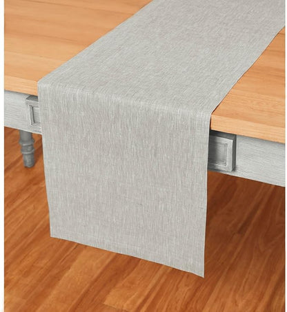 Solino Home Linen Table Runner 156 Inches Long - Athena, 100% Pure Linen Oyster Grey Dining Table Runner 14 x 156 Inch for Fall, Autumn