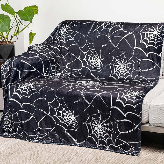Gothic Spider Web Blanket - Perfect for Gothic Room Decor,Spooky Home Decor, Ideal Gothic Decor Accent,Black Horror Blanket, Soft Flannel for Couch, Bed, and Haunted Mansion Use (80" x 60")