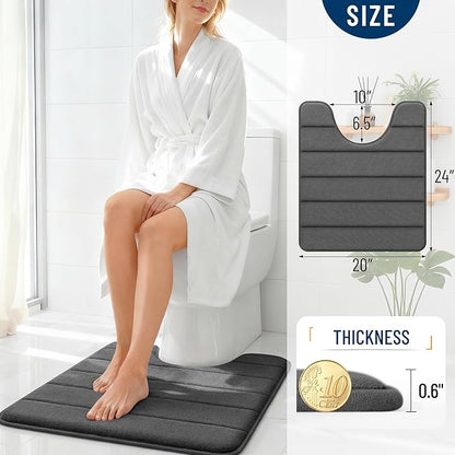 OLANLY Memory Foam Toilet Rugs U Shaped 24x20, Super Soft Absorbent Contour Bath Rugs, Quick Dry, Machine Washable Toilet Mat, Bathmat Floor Carpet, Bathroom Home Decor Accessories, Black