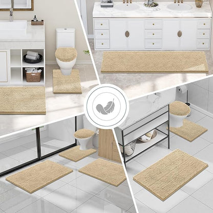 Smiry Luxury Chenille Bathroom Rugs 40x32, Extra Soft and Absorbent Shaggy Bath Mat, Machine Washable, Non-Slip Plush Carpet Runner for Tub, Shower, and Floor, Home Decor Accessories, Beige