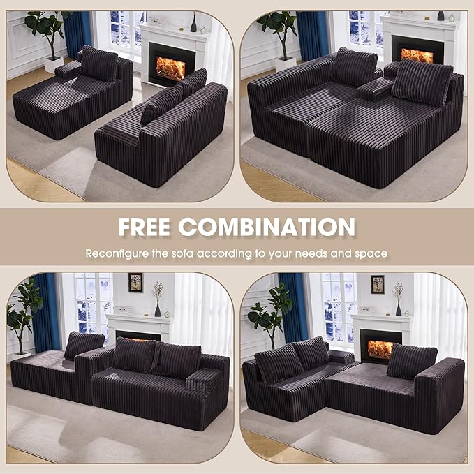 Hobestluk Modular Sectional Sofa Couches L-Shape Couch 3 Seat Modular Sofa Memory Foam Sectional Couches for Living Room, Cloud Couch with Oversized Chaise (96" Left Facing Chaise)