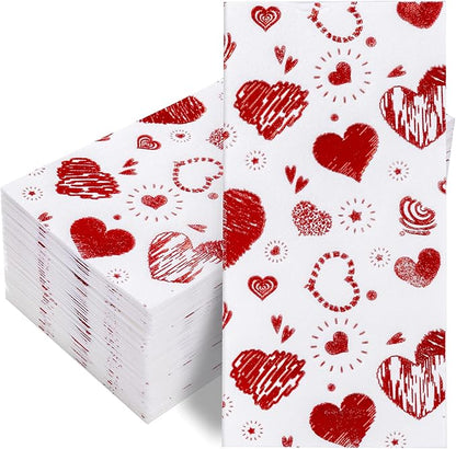 50PCS Red Paper Napkins - Red Heart Napkins Disposable - Heavy Duty Linen Feel Guest Towels for Bathroom, Women’ s Day, Wedding, Bridal Shower, Engagement, Party, Galentine