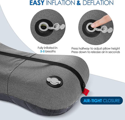 Hikenture Camping Pillow with Removable Cover - Ultralight Inflatable Pillow for Neck Lumbar Support - Upgrade Backpacking Pillow - Washable Travel Air Pillows for Camping, Hiking, Backpacking